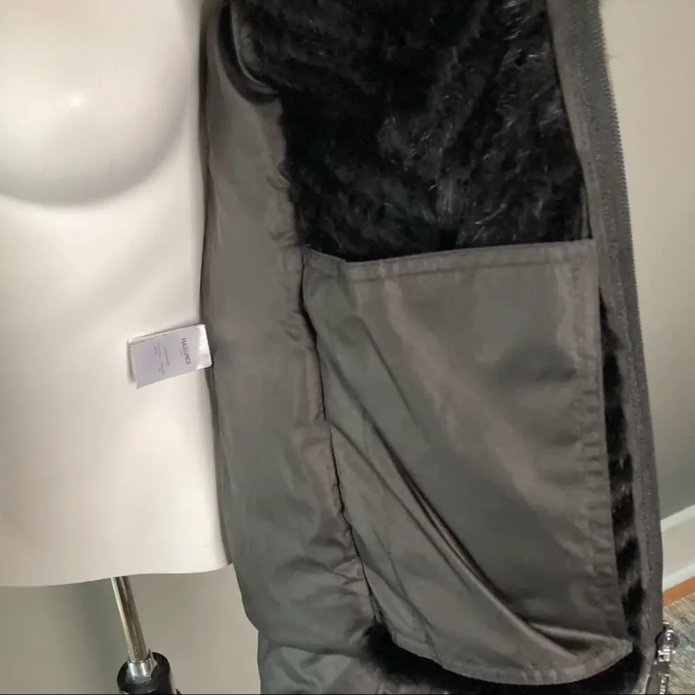 Max & Moi‎ Paris fur quilted hooded puffer bomber jacket black sweater sleeve